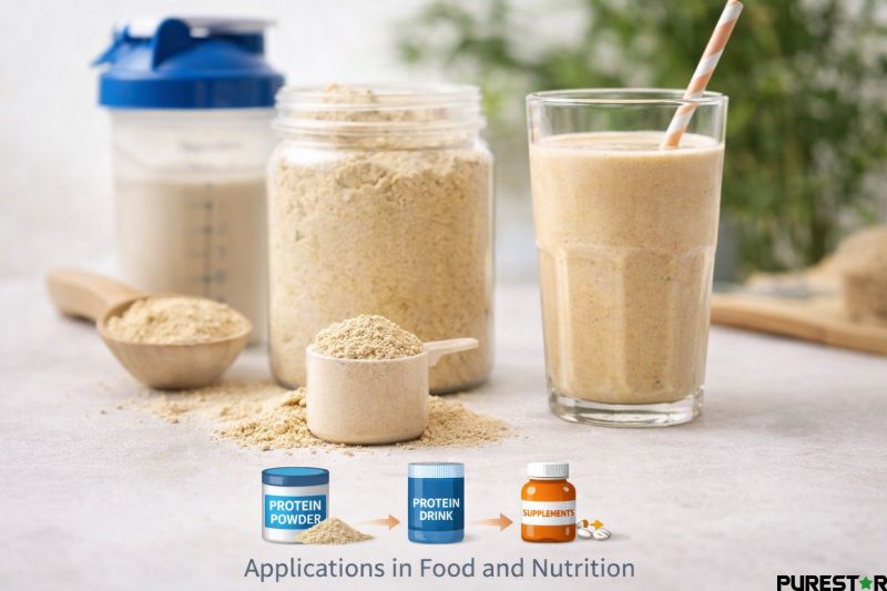 Yeast protein powder ingredient used in food and nutrition products such as protein drinks and supplements