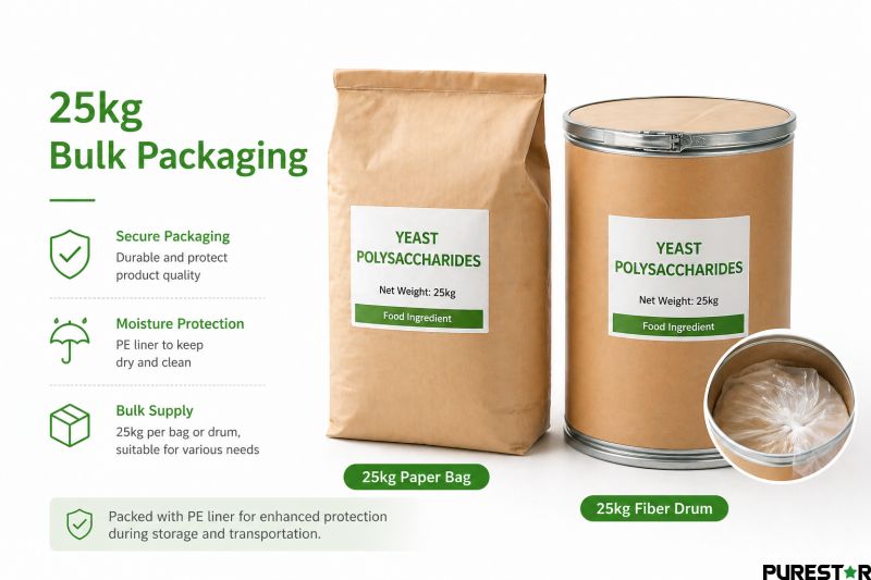 yeast polysaccharides 25kg bulk packaging paper bag and fiber drum with PE liner